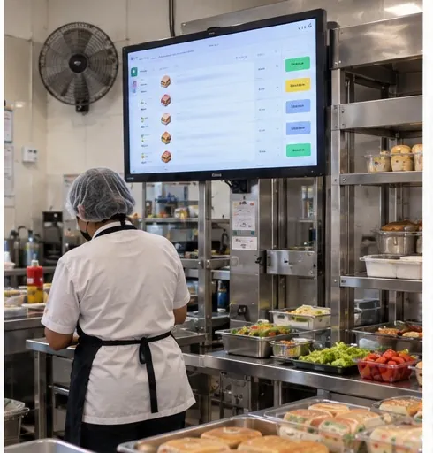 Monitor con información de la operación de la cafetería